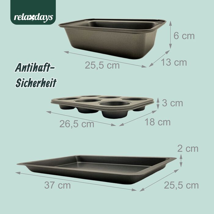 Набір форм для випічки Relaxdays, 3 шт., з вуглецевої сталі