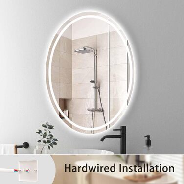 LED дзеркало для ванної кімнати 60x80 см, овальне з підсвічуванням, 3 кольори, регулювання яскравості, антизапарник