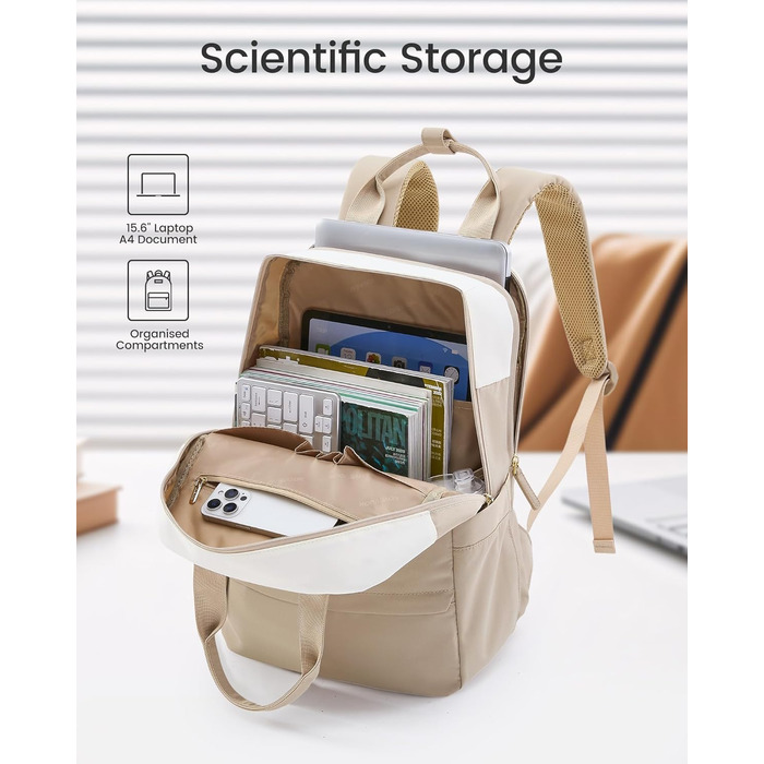 Сумка-рюкзак LOVEVOOK для жінок, 15.6 дюймів, для ноутбука, шкільний, підлітковий, елегантний, для подорожей, для дівчаток, водонепроникний, для роботи, для навчання, універсальний, бежевий, хакі