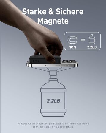 Магнітний, зовнішній акумулятор для iPhone 15/14/13/12, PD 20W, USB-C, Чорний, 10000mAh