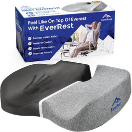 Подушка для офісного крісла EVEREST – велика, з memory foam для підтримки спини та полегшення болю в куприку та попереку. Сіра, для тривалого сидіння та геймінгу