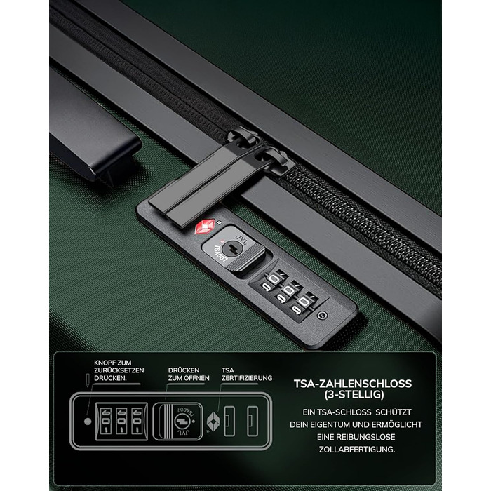 Набір валіз FERGÉ 3 шт. з жорстким корпусом, TSA-замок, Канни. Валіза-тролей, набір (ручна поклажа, L, XL). 3 шт. валізи з жорсткого корпусу, роликові валізи, 4 м'яких коліщатка - дуже міцний валіза з полікарбонату. Набір смарагдової серії