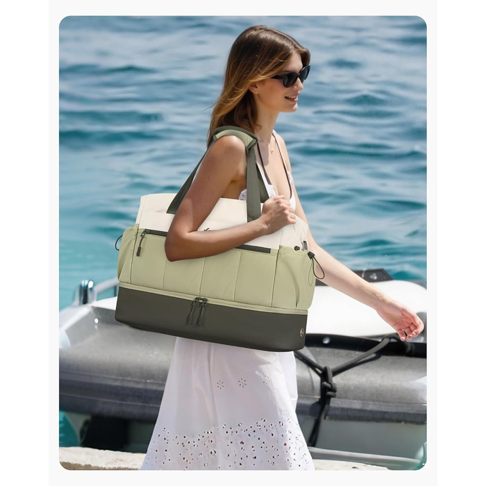 Сумка-трансформер LOVEVOOK для подорожей: легка, водонепроникна, 30L, з відділенням для взуття. Ідеальна для авіаперельотів, спортзалу та пологового будинку. (Бежевий+світло-зелений+оливковий)