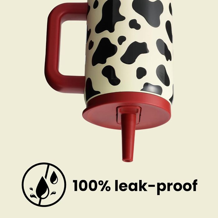 Термокружка-пляшка 900 мл з нержавіючої сталі з ручкою та трубочкою – без BPA, подвійні стінки, не протікає – для подорожей, офісу, університету, спорту та як подарунок (з принтом 