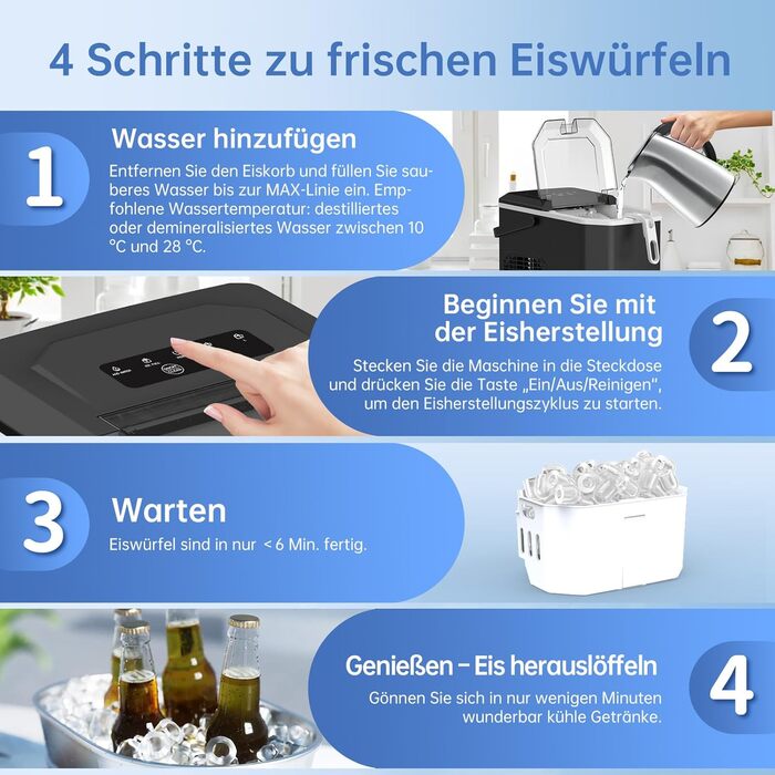 Машина для приготування льоду Ice Maker 1.3л, чорна, для кухні, офісу, барів, вечірок. Швидке приготування 9 кубиків за 6 хвилин, самоочищення, тиха робота.
