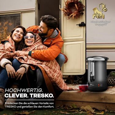 ТресКо® Електричний казанок для глінтвейну на 30 літрів / 2500 Вт з нержавіючої сталі. Електричний нагрівач для глінтвейну, гарячих напоїв та гарячої води. (30 літрів, сірий)