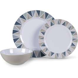 Набір посуду 12 предметів Меламіновий кемпінговий посуд для пікніка білий/сірий/світло-блакитний/бл.