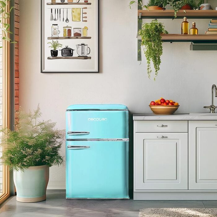 Холодильник Cecotec Bolero CoolMarket 86L, 2 двері, Retro, блакитний, Клас E