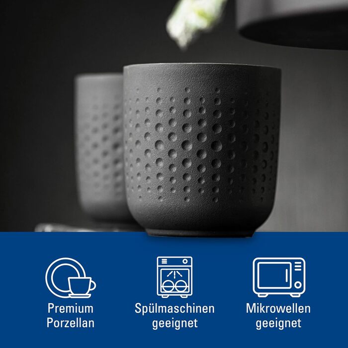 Villeroy & Boch Kaffeebecher Set – 2 шт., чорний, преміум-фарфор, для мікрохвильової печі та посудомийної машини