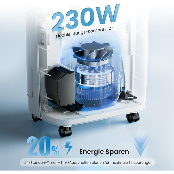 Електричний осушувач повітря 15L, 30㎡, для підвалу, з тачем, 2.5L бак, дренажний шланг, 46dB, таймер 24h, гарантія 3 роки