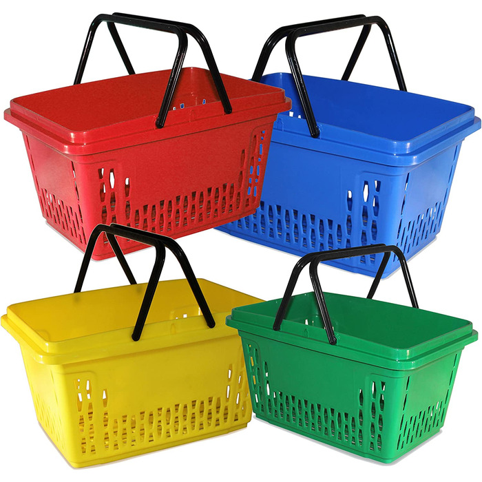 Пластикові кошики для покупок з 2 вішалками 40 літрів поліпропіленові барвисті колірні рішення (10, жовтий)