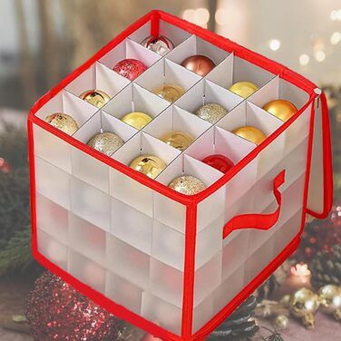 Коробка для зберігання 64 новорічних кулі - Складана коробка для прикрас - Регульовані перегородки та ручки - Пилгоподібна декор-коробка