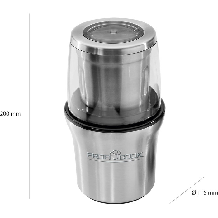 ProfiCook Kaffeeschlagwerk PC-KSW 1021 N: Електричний подрібнювач для кави та спецій, нержавіюча сталь, 200 Вт, імпульсний режим