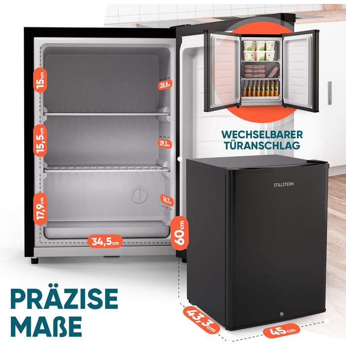 Міні-морозильна камера Stillstern 42L -18°C, з підносом для льоду, замком, змінним напрямком відкривання дверцят, 4-зірковий морозильник для кемпінгу/офісу, чорний