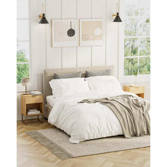 Приліжкові столики з відкритою полицею, журнальний столик для спальні та вітальні (горіх) (40 x 30 x 60 см, фініш з текстурованої дуба)