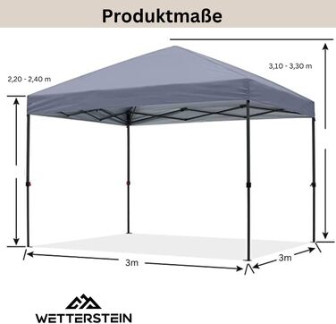 Павільйон Wetterstein 3x3 м з сумкою Намет Складний садовий намет Намет з балдахіном Намет для вечірок Popup з системою кліків Сірий