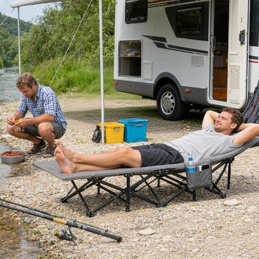 Складане кемпінгове ліжко Sekey з матрацом та бічною кишенею, 190 x 71 x 36 см, поширена шезлонг-ліжка для відпочинку на природі, в саду, на фестивалях та в подорожах
