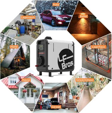 Дизельний опалювач LF Bros 5 кВт - 12/24/220-240V з пультом та LCD-дисплеєм для гаража, кемпінгу, автодому (білий)