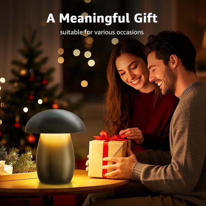 FUYO Pilz Lampe Kabellos: Бездротова лампа-гриб з торшером, сенсорне керування, регулювання яскравості та функція пам'яті, сучасний дизайн для спальні, вітальні та кемпінгу, елегантний чорний колір