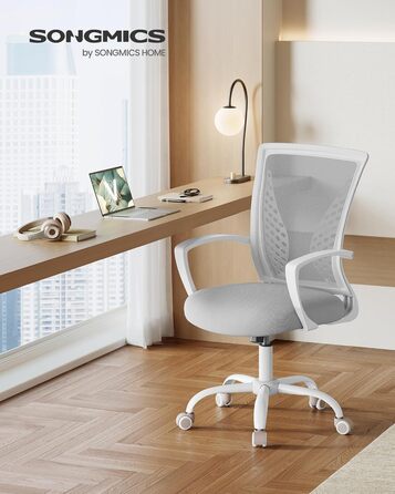 Офісне крісло SONGMICS ергономічне сітчасте, стілець для комп'ютера з регулюванням висоти та функцією гойдання, дихаюча оббивка, до 120 кг, сіро-голубий (OBN022GD01)