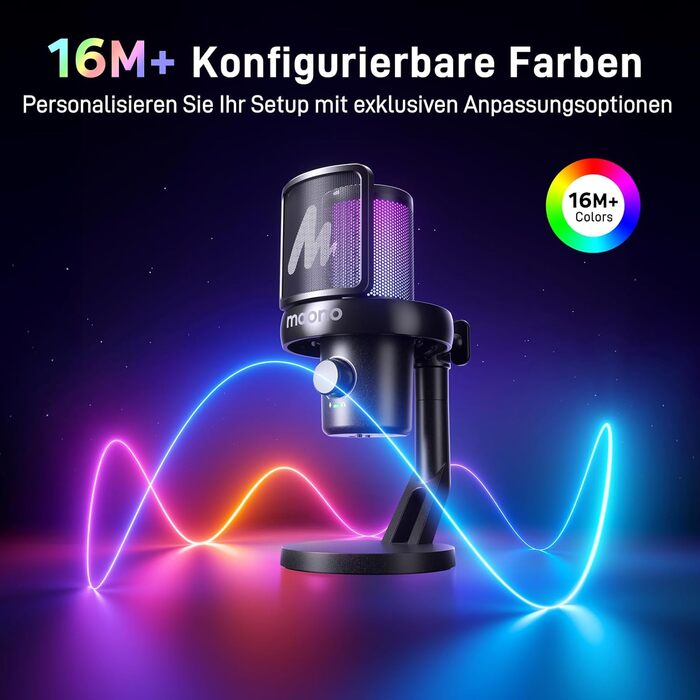 Мікрофон MAONO DM40 Pro бездротовий для ПК з RGB підсвіткою та ШІ-зміною голосу, шумозаглушення, для геймінгу, подкастингу та стрімінгу (чорний)