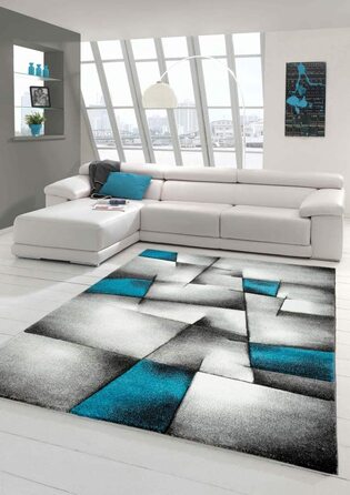 Килим-дизайнерський килим мрії, Сучасний килим, килим для вітальні, килим з коротким ворсом, з контурним вирізом, розмір в клітку (200 см, круглий, Бірюзовий)