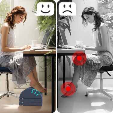 Підставка для ніг під стіл, ергономічна, регульована, знімний чохол, темно-синя