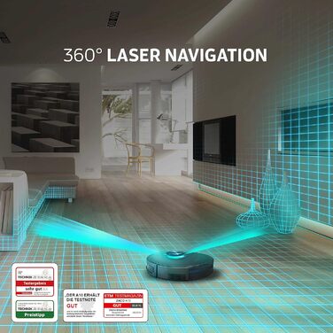 Робот-пилосос ZACO A10 з функцією миття та лазерною навігацією, до 2 годин роботи, з картуванням, зонами заборони, керуванням через додаток та Alexa, для паркету та шерсті тварин, тихий, розумний