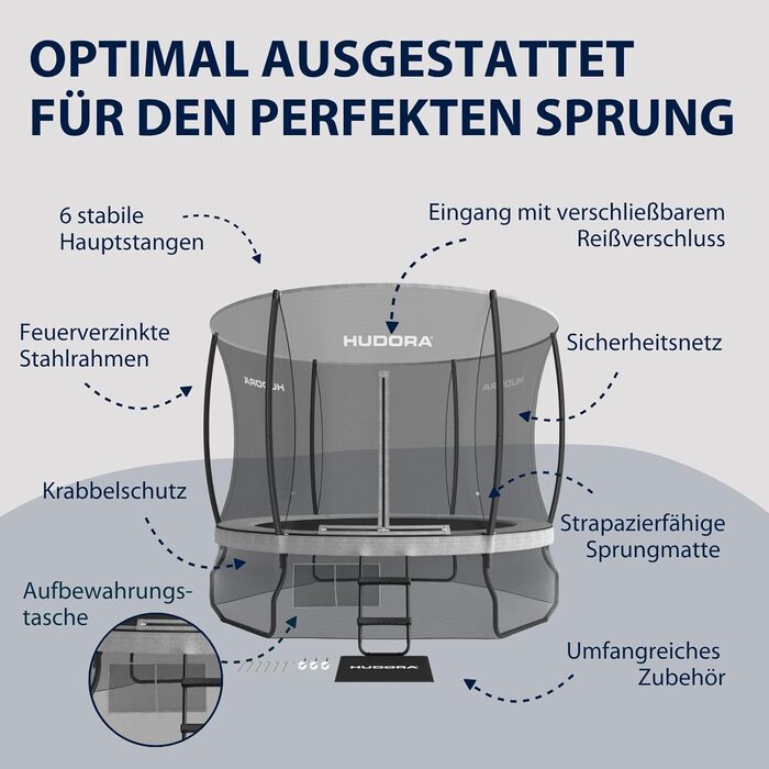 Батут садовий HUDORA Fantastic Complete Max: діаметр 300 см, з захисною сіткою, драбиною та захисним бортом, навантаження до 120 кг