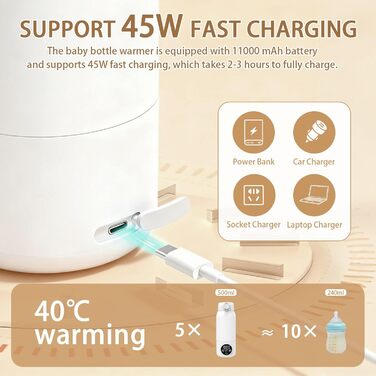 Мобільний підігрівач для пляшечок Baby, 500 мл, 100 Вт, акумулятор 11000 мАг, для подорожей та авто