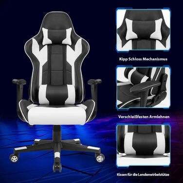 Ігрове крісло Homall, ергономічне офісне крісло, з високою спинкою, поворотне крісло, крісло для ПК (сіре/біле)