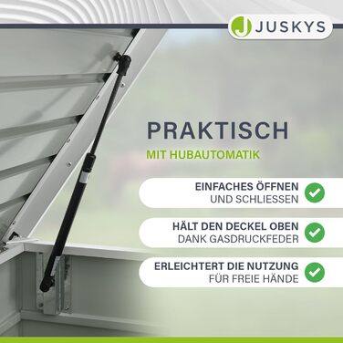 Ящик для зберігання вуличний Juskys Metall Limani 380л - водонепроникний, з замком - для саду, подушок, меблів (білий)