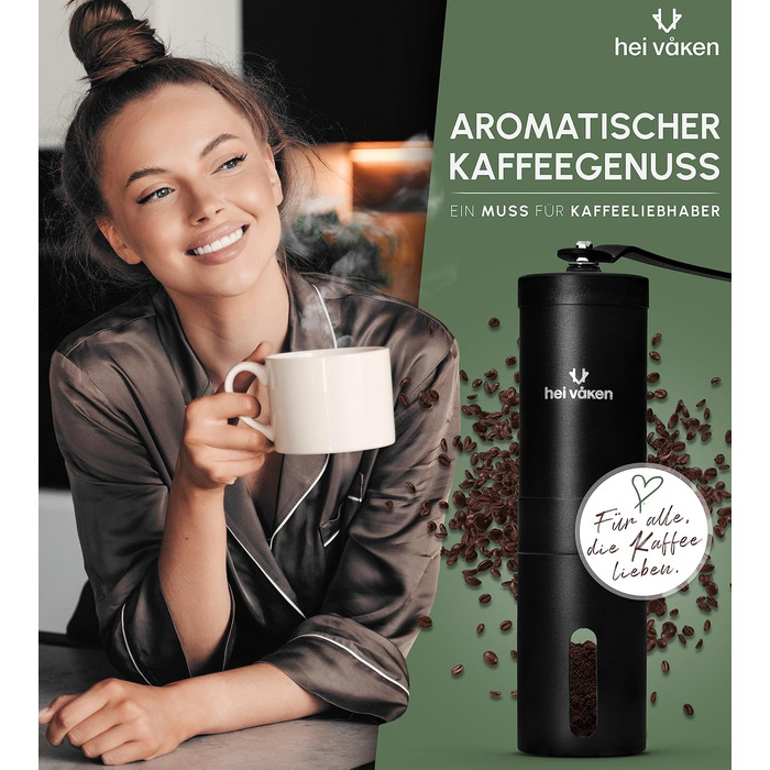 Ручна кавомолка з конічним жорнами - регульований ступінь помелу - кавомолка з нержавіючої сталі для дому та в дорогу