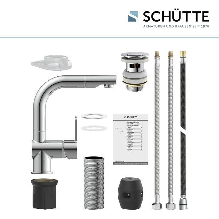 Змішувач для ванної SCHÜTTE 79710 LONDON з висувною лійкою, настінний, з донним клапаном, хром
