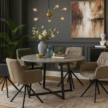 Стіл обідній DUBI Möbel NOA, круглий 110x110 см, для кухні/їдальні, індустріальний дизайн, колір бетону, 11216-US-BETO