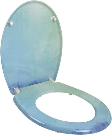 Сидіння для унітазу з механізмом плавного закриття, кольоровий декор Кольорове, антибактеріальне сидіння з дюропласту, швидке кріплення Fast-Fix, стандартна O-подібна універсальна форма, кришка унітазу з градієнтом кольору світло-блакитна, 40681 9