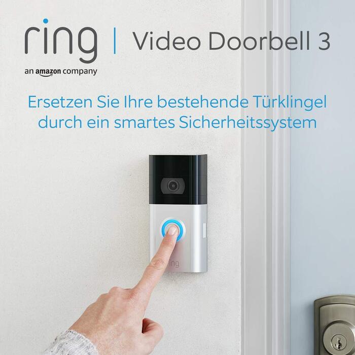 Відеодзвінок Ring 3 з акумулятором — Wi-Fi відеодомофон із камерою HD, детекцією руху, нічним баченням, змінним акумулятором, сумісний з Alexa для вхідних дверей