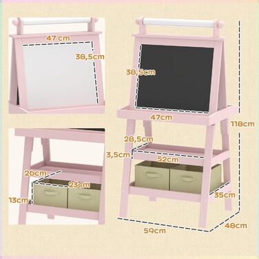 Дитяча фліпчарт AIYAPLAY 3 в 1 з магнітною дошкою та рулоном паперу - для дітей 3-6 років (зелене дерево, рожевий)