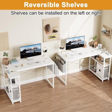 Кутовий комп'ютерний стіл Grandder з регульованими полицями, 101.6 см, з кишенькою для зберігання, ігровий стіл для дому та офісу