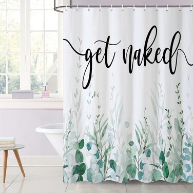 Шторка для душу 180x220 см, антигрибкова, з тропічним дизайном (зелені пальмові листя, евкаліпт, гриби), водонепроникна, з поліестеру, придатна для прання, для ванної кімнати, з 12 гачками