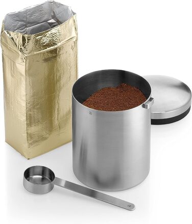 Каньора для кави WMF Kult з нержавіючої сталі на 500г, з мірною ложкою, для кавових зерен та меленої кави, Cromargan, придатна для миття в посудомийній машині