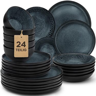 Набір керамічного посуду Twinzee Riviera Granite, 24 предмети для 6 осіб, стійкий до мікрохвильової печі, керамічний сервіз