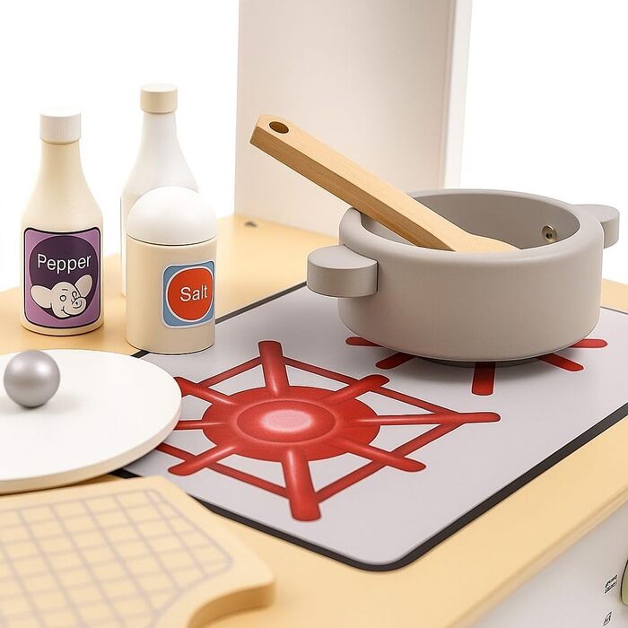 Дерев'яна дитяча кухня з мийкою, духовкою та витяжкою, модель 4