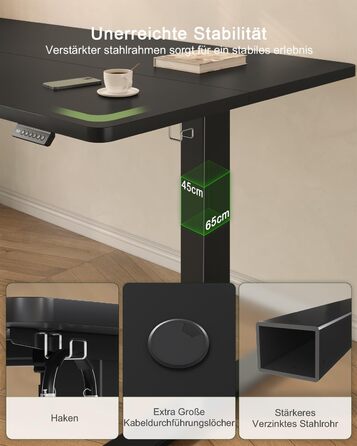 Електричний стіл JUMMICO з регулюванням висоти та USB-портом для зарядки, 100 x 60 см, білий (чорний)