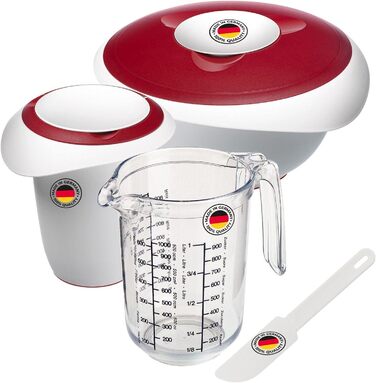 Набір для випічки Westmark Back-Set 4 шт. з мисками, вінчиком, мірною склянкою та скребком/роз’єднувачем для випічки, пластик, білий/червоний/прозорий, 315522E7