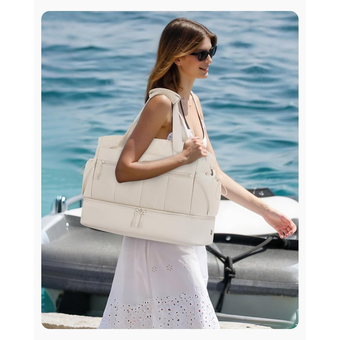 Сумка-мішок LOVEVOOK для жінок, легка дорожня сумка-вікендер, ручна сумка, дорожня сумка-мішок для літака, водонепроникна сумка для клініки/пологового будинку/лікарні, спортивна сумка з відділенням для взуття (Бежевий, M-30L)