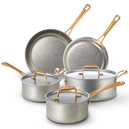 Набір каструль KOKHUB 8 шт. з нержавіючої сталі для індукційних плит, вінтажний набір каструль та сковорідок без покриття, PFOA/PFAS/PTFE-free, набір каструль з кришками для всіх типів плит, безпечний для духовки та мийки