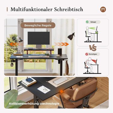 Регульований по висоті письмовий стіл Klicelor з LED-підсвіткою та розетками, 160x80 см, ігровий стіл для офісу з моніторною підставкою, чорний