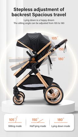 Дитяча коляска YAZOCO 3 в 1: Buggy, Babybett, Комплект. Легка складна коляска для новонароджених з алюмінієвим каркасом (5 Creme)