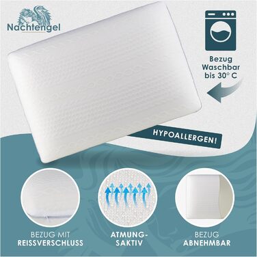 Ортопедична подушка з піною з пам'яті Memory Foam для здорового сну, проти болю в шиї, для всіх типів сну (на спині, животі та боці), біла, 14 см висотою, 1 шт.